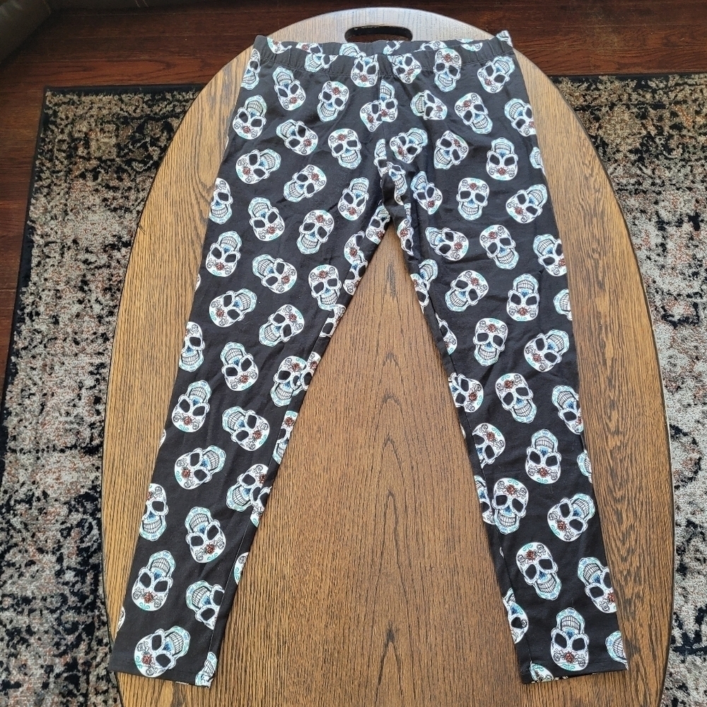 NOBO Black Day Of the Dead Full Length Leggings Size Junior's Large 11-13 NEW